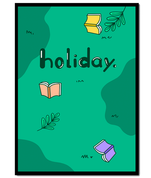 Diseño temático de vacaciones colorido con libros y hojas