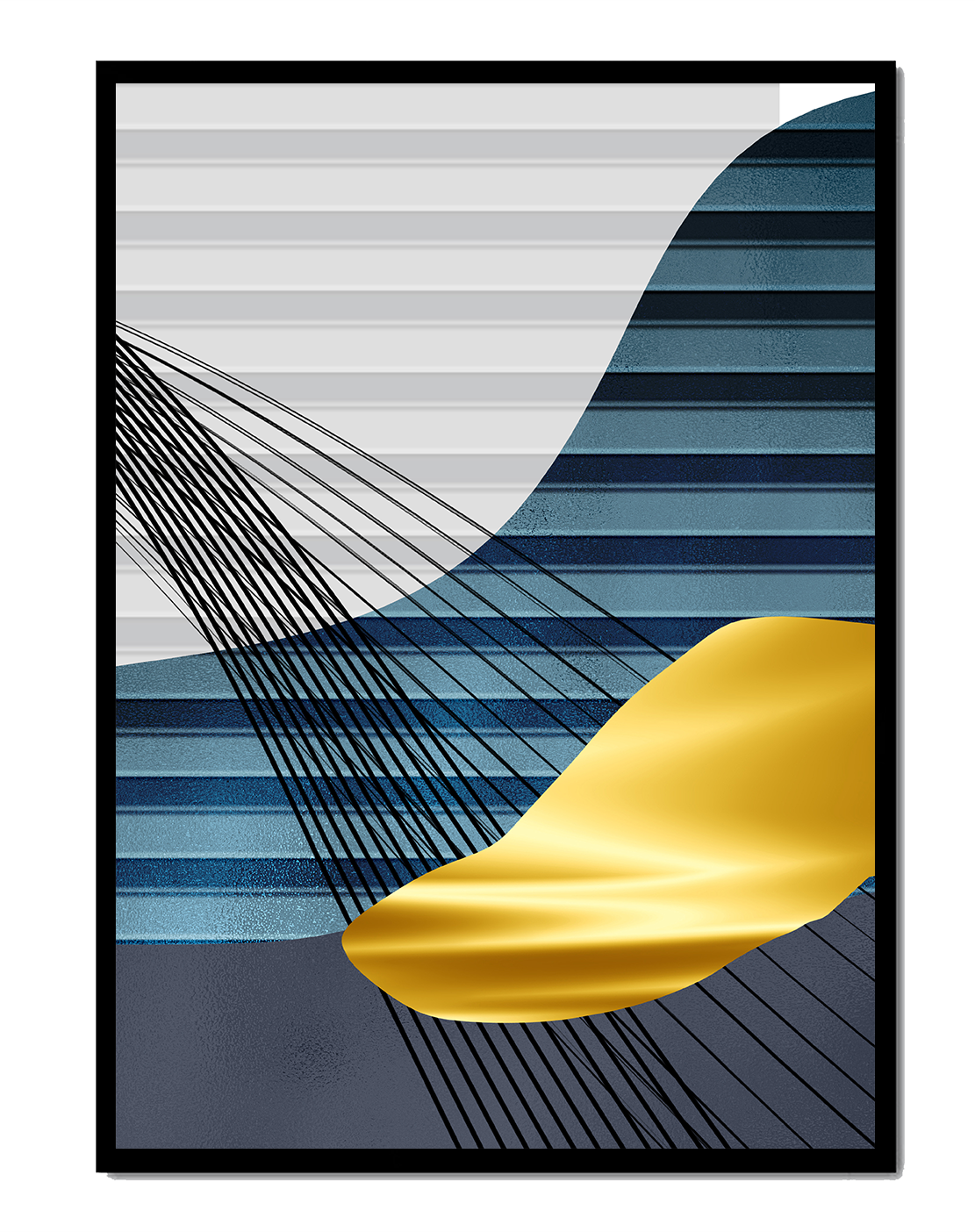 Abstract Composition with Blue and Gold Elements