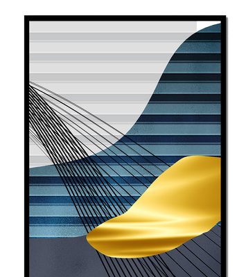 Abstract Composition with Blue and Gold Elements