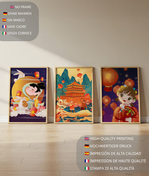 Imágenes Artísticas Orientales con Linternas y Figuras Tradicionales