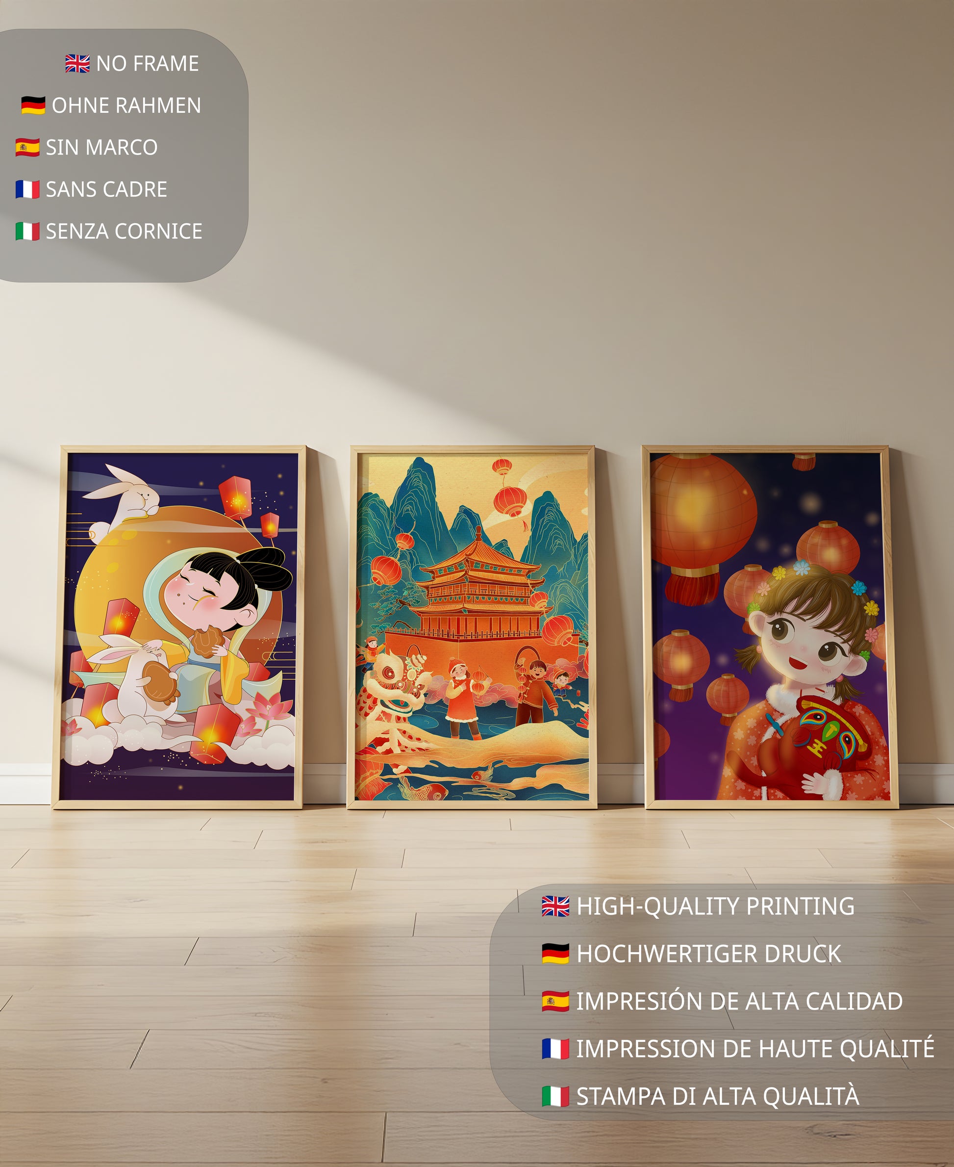 Imágenes Artísticas Orientales con Linternas y Figuras Tradicionales