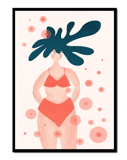 Abstract Illustration of a Woman in Swimwear with Creative Hair Design