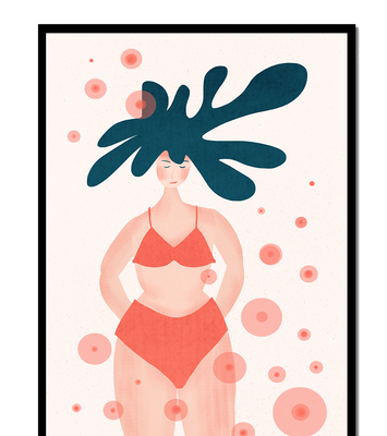 Abstract Illustration of a Woman in Swimwear with Creative Hair Design