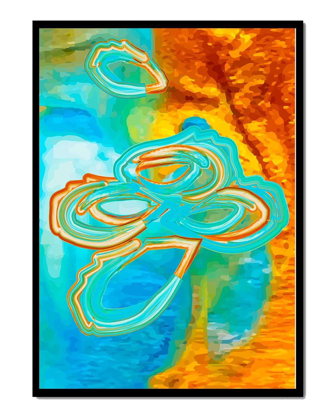 Abstract vibrant swirls in blue and orange colors