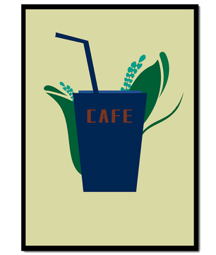 Ilustración de bebida de café moderna con elementos botánicos