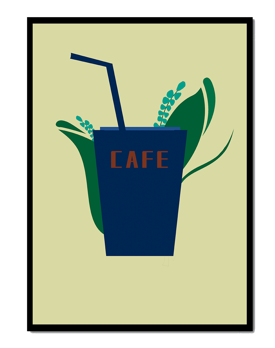 Modern cafe drink illustration with botanical elements