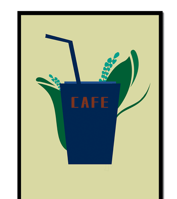 Modern cafe drink illustration with botanical elements