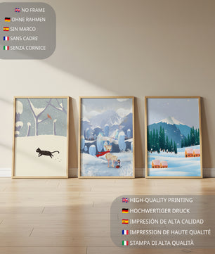 Ensemble d'illustrations hivernales avec des animaux et des paysages