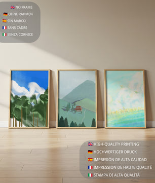 Jeu de trois œuvres d'art de paysage moderne sans cadre
