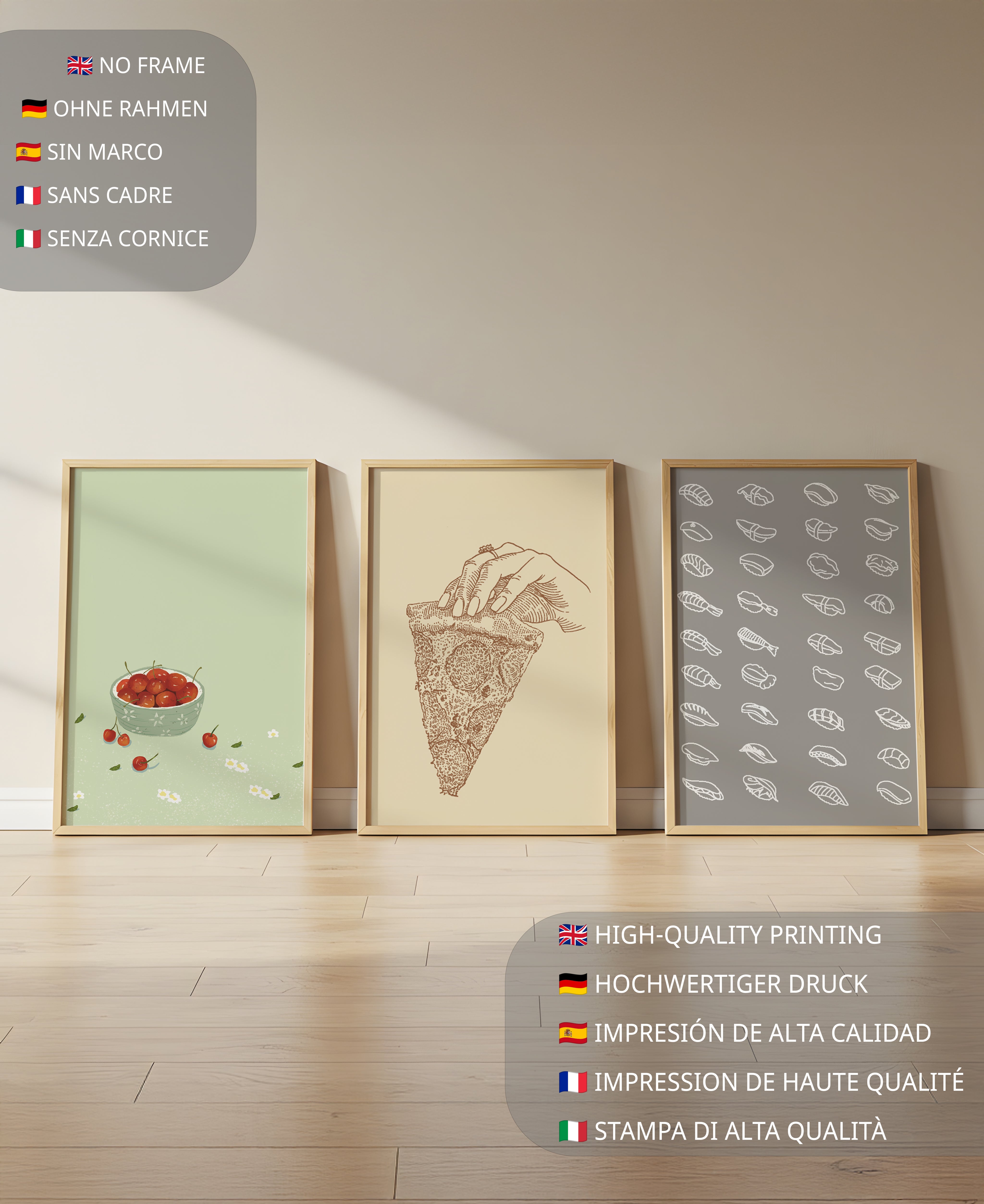 Trío de Pósteres de Arte Moderno de Comida