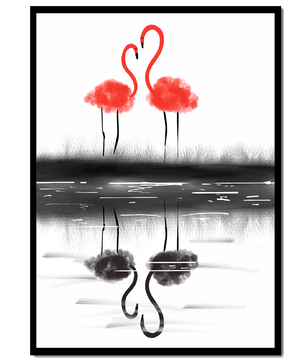 Flamencos elegantes reflejándose en el agua con un contraste artístico