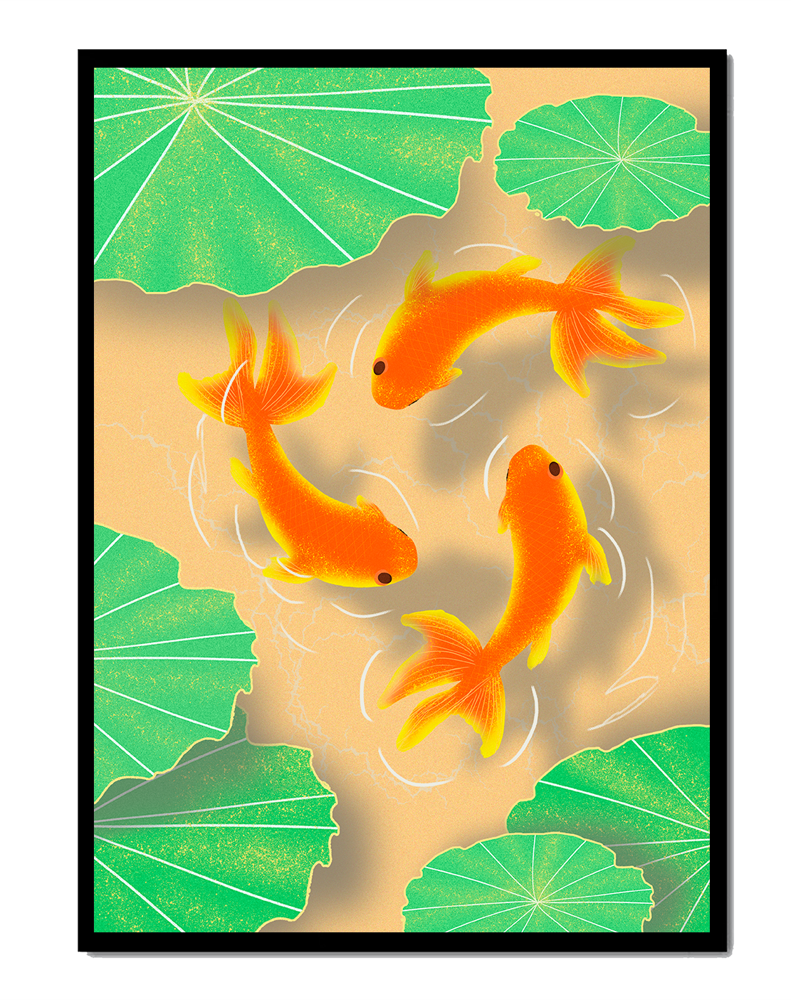 Tranquil pond scene with koi fish and lily pads