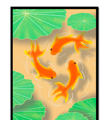 Tranquil pond scene with koi fish and lily pads