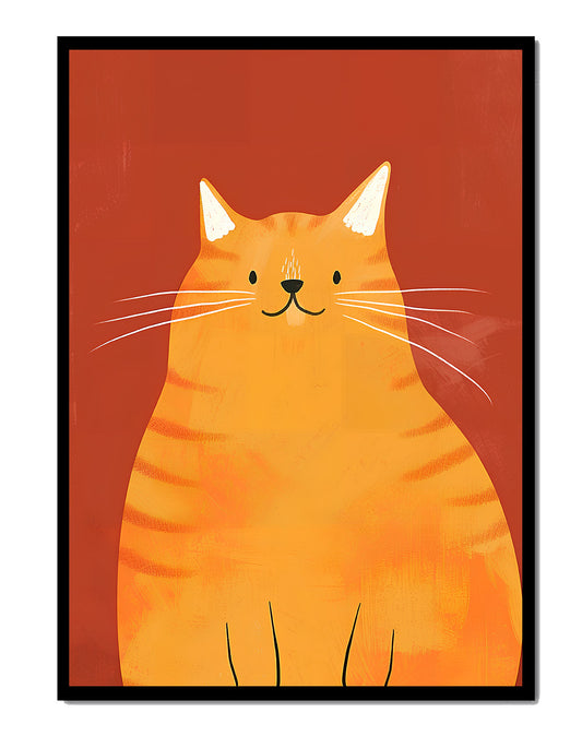 Playful orange cat illustration with a warm rustic background