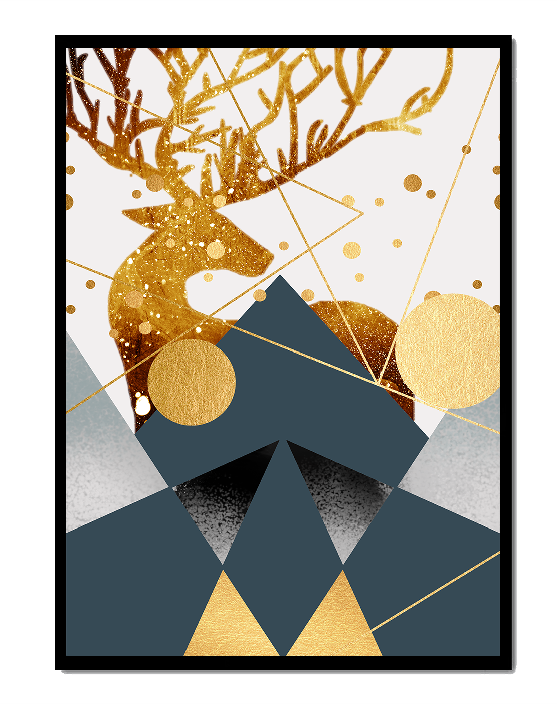 Geometric Deer With Gold Elements In Abstract Art