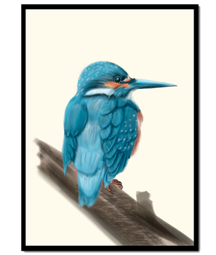 Illustration of a vibrant blue bird on a branch