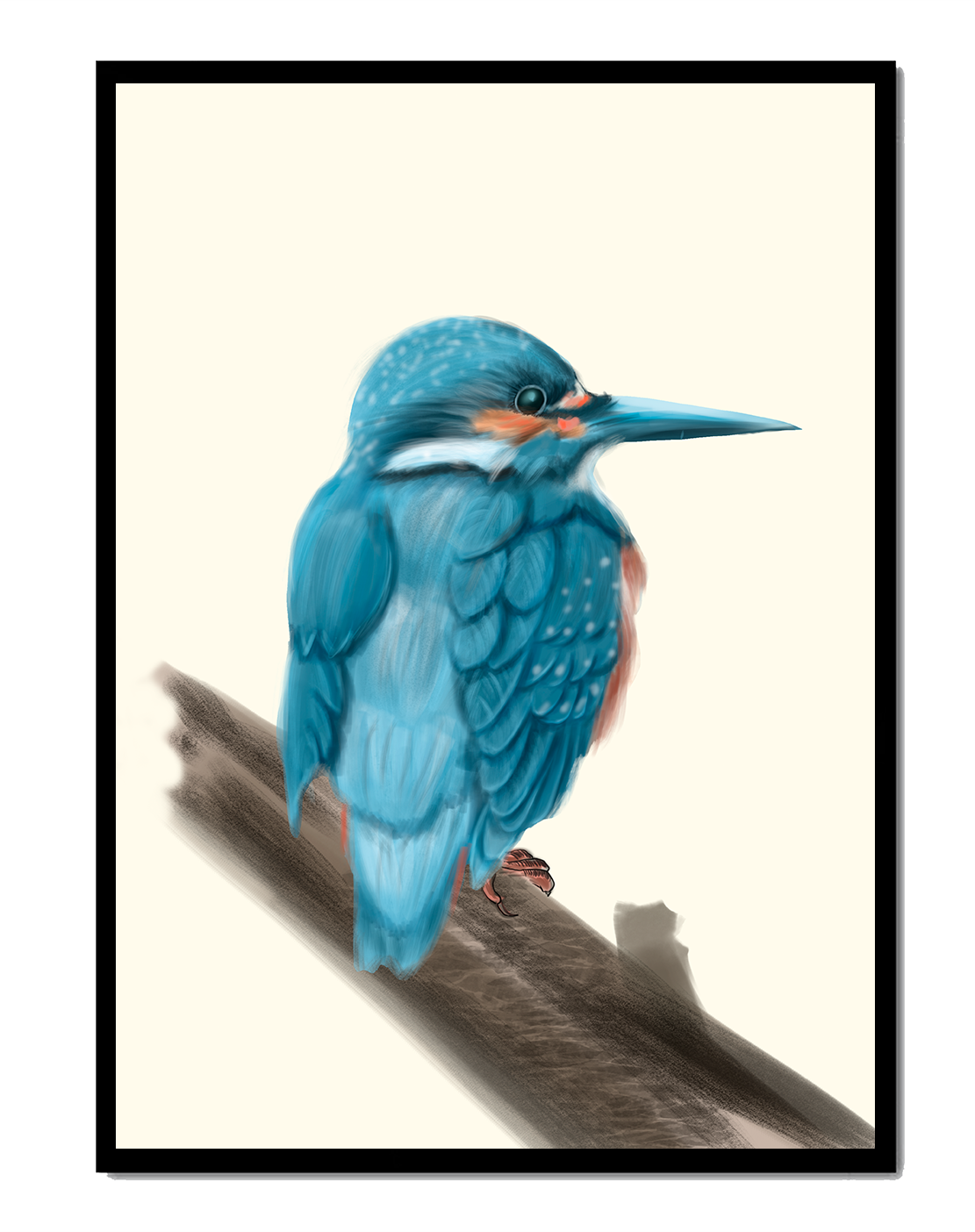Illustration of a vibrant blue bird on a branch
