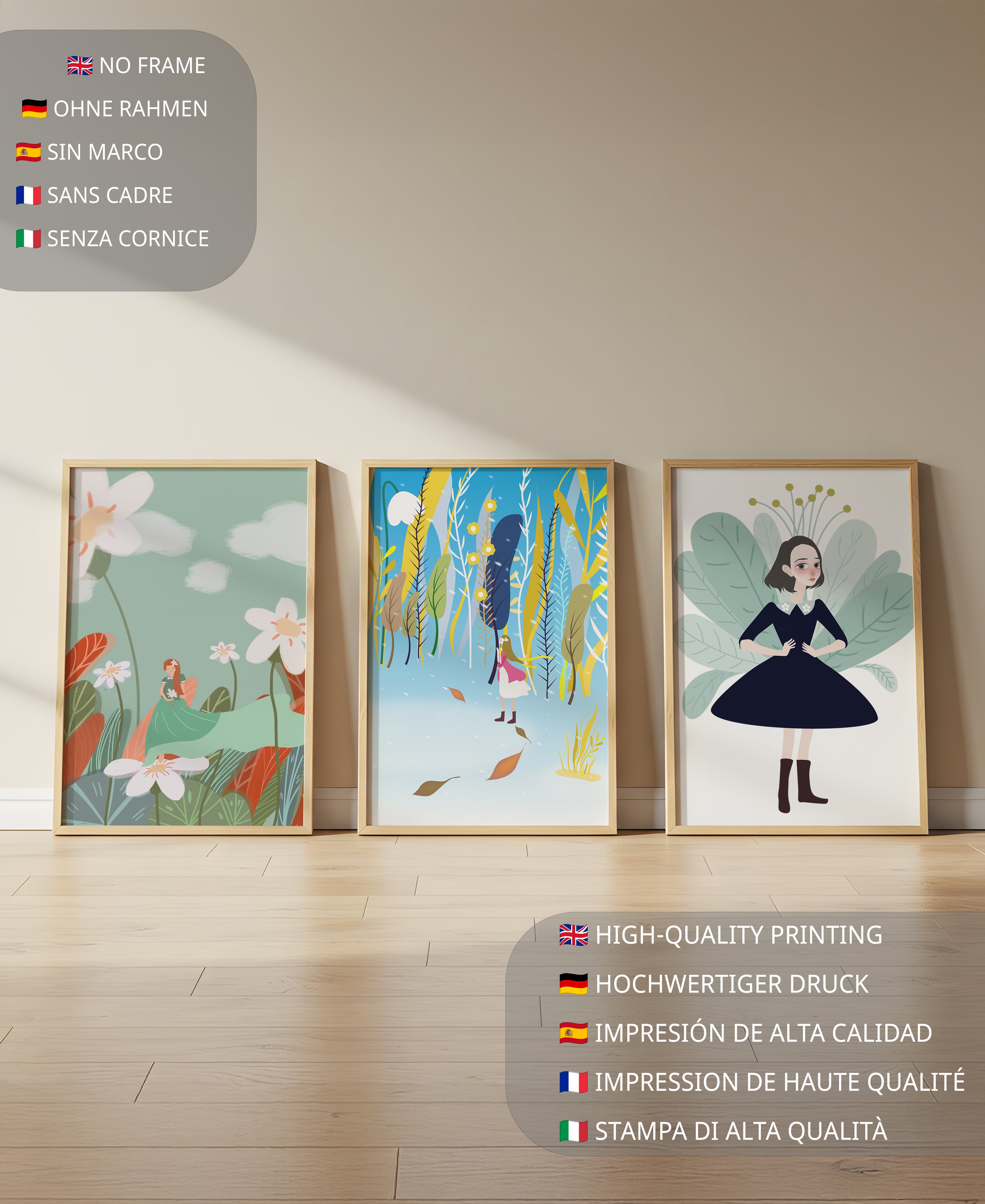 Tríptico de Ilustraciones Modernas y Coloridas