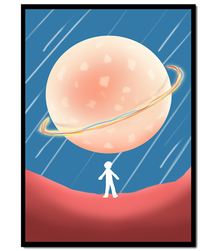 Illustration Of A Large Planet Against A Stardust Background With A Small Figure In The Foreground