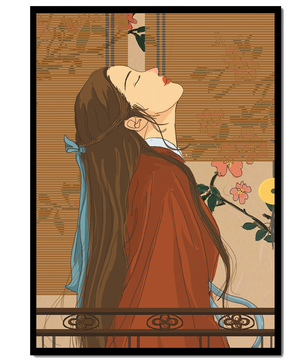 Mujer elegante con atuendo tradicional y fondo floral