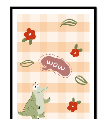Playful Crocodile With Flowers And Speech Bubble On Checkered Background