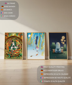 Ensemble de trois œuvres d'art murales avec des éléments dorés