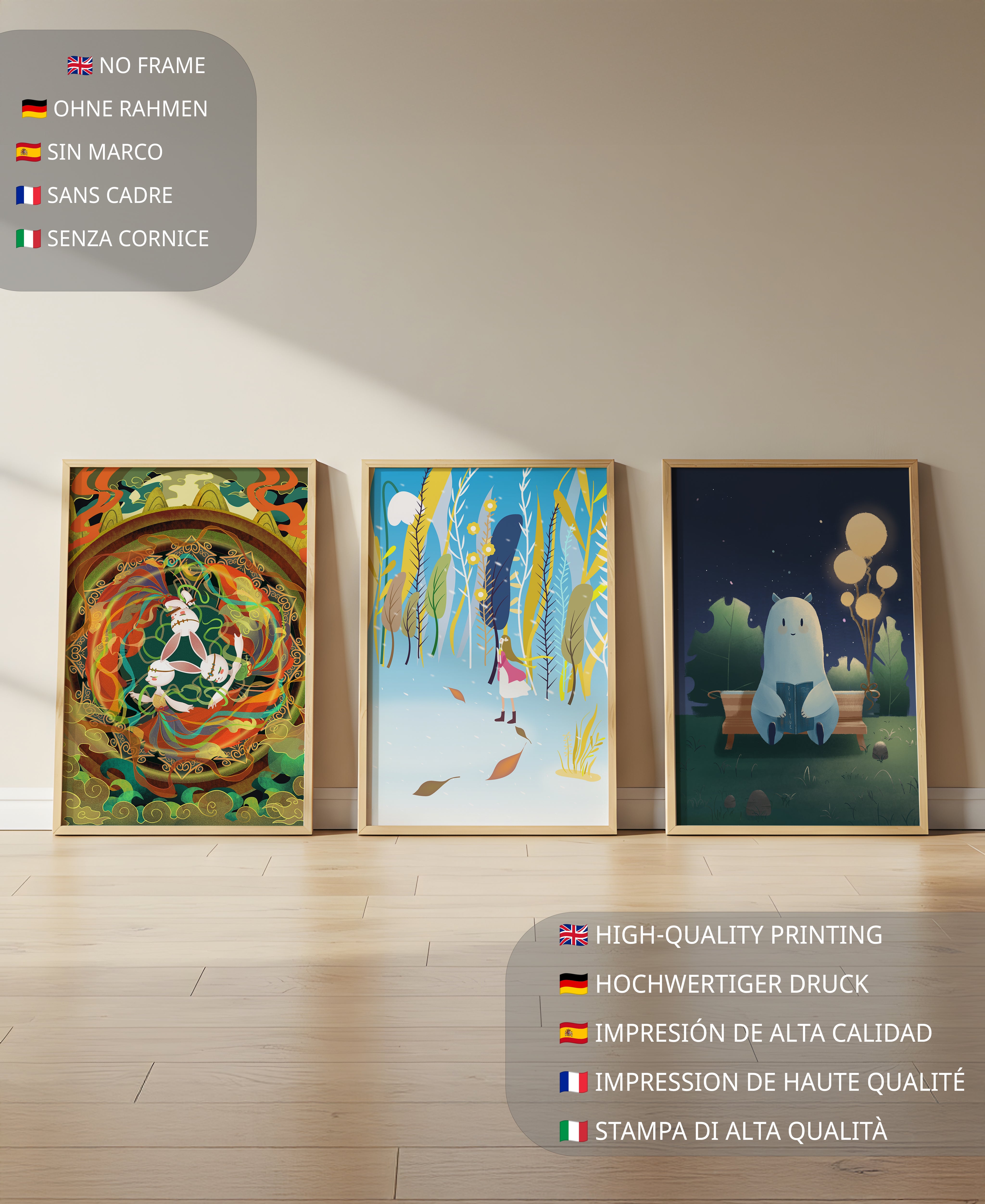 Conjunto De Tres Obras De Arte En Pared Con Elementos Dorados