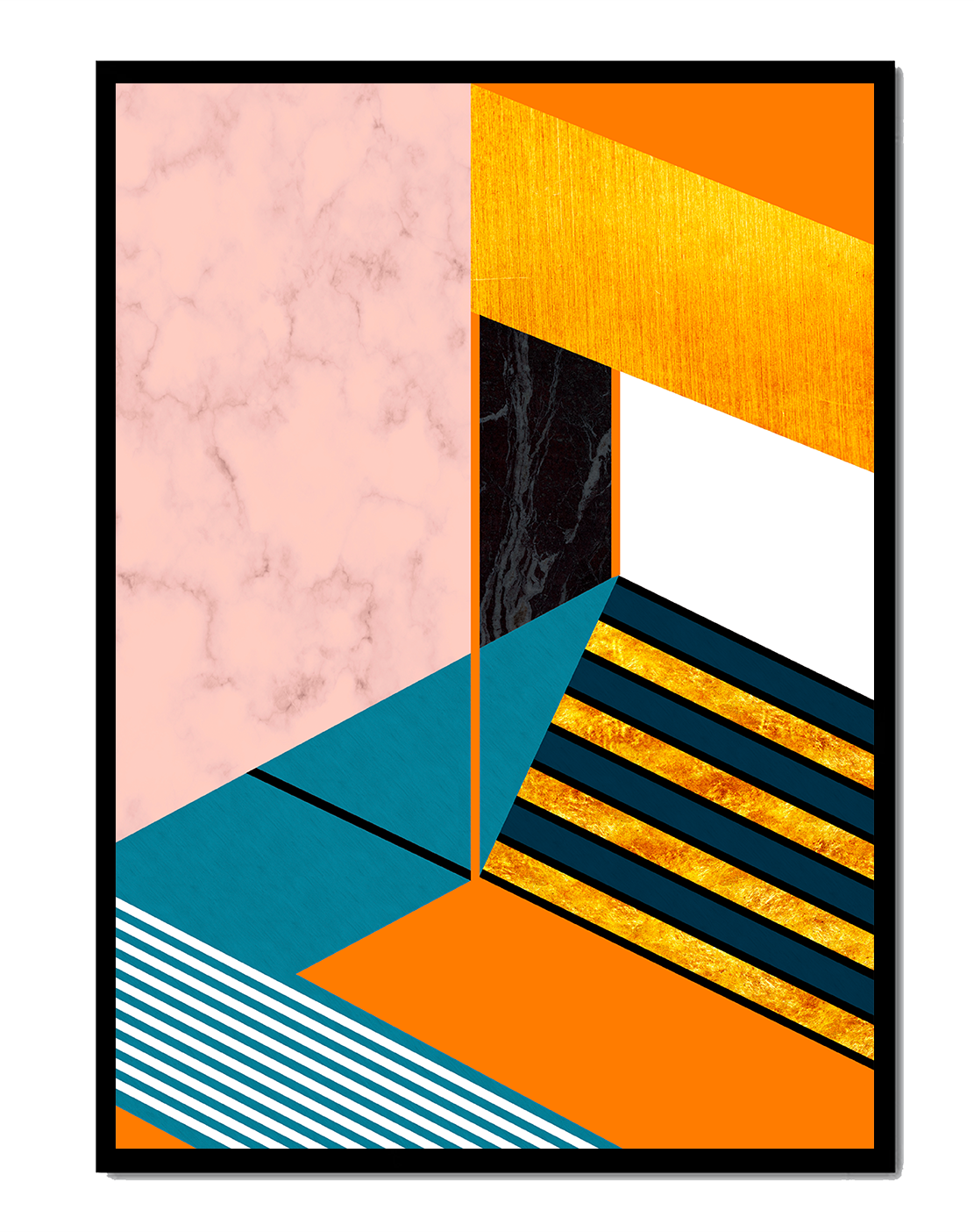 Abstract geometric design with marble and gold textures