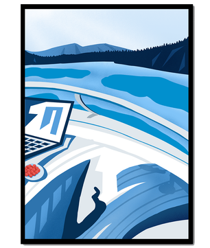 Modern Laptop and Scenic Lake View Illustration