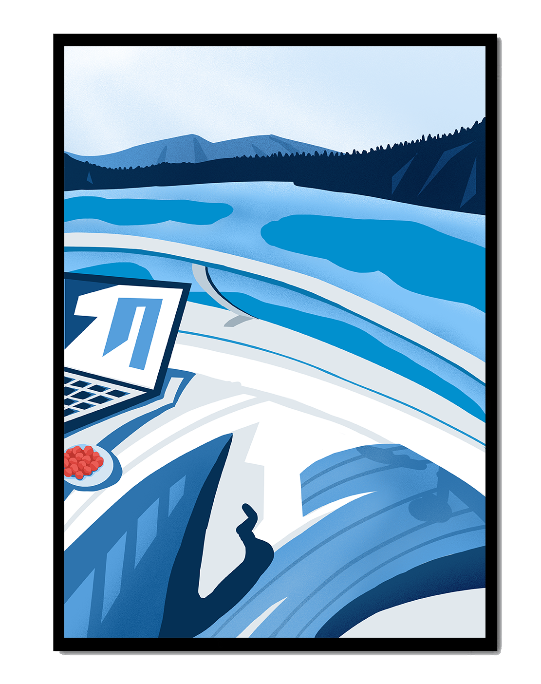Modern Laptop and Scenic Lake View Illustration