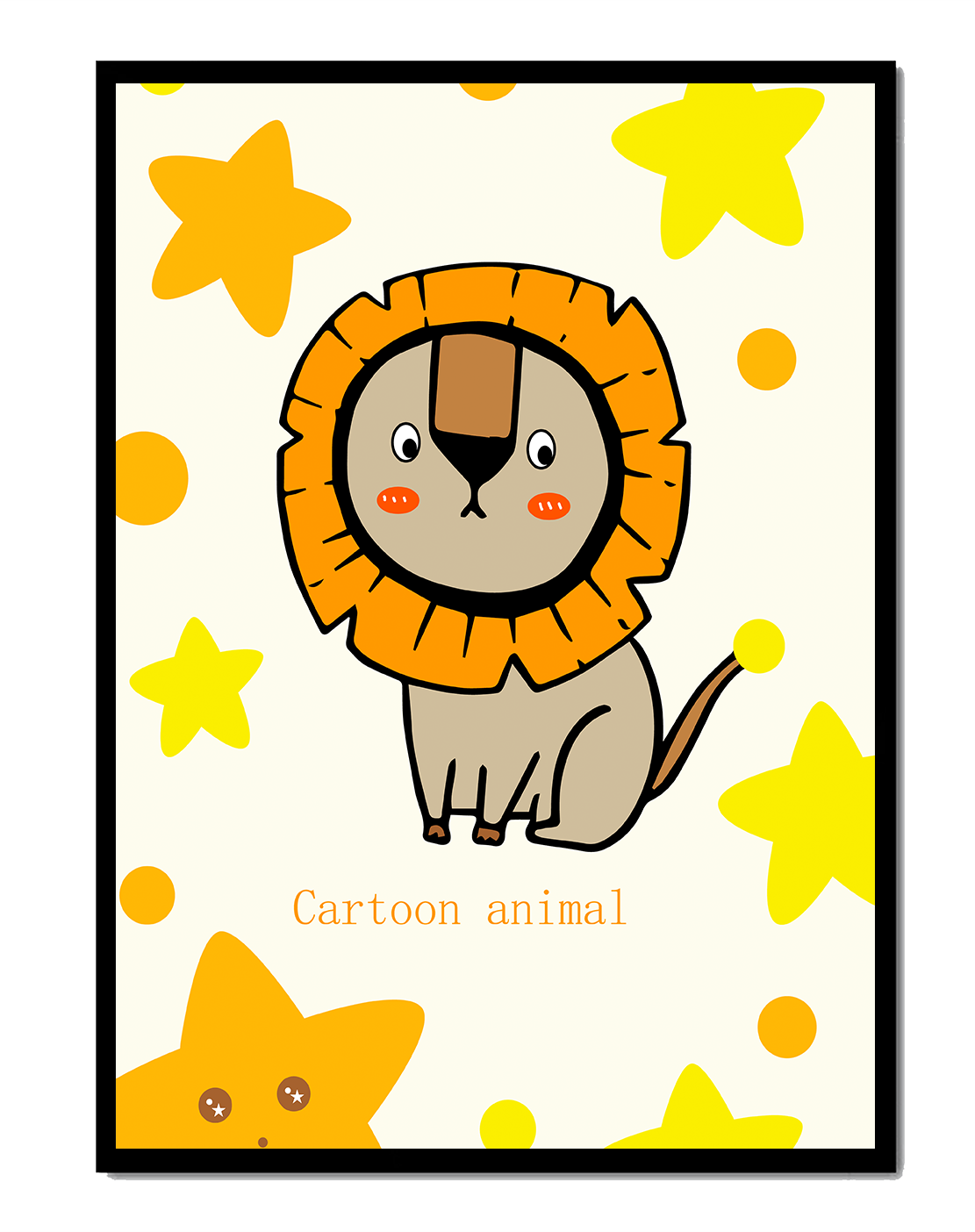 Cute cartoon lion illustration with stars for children's room