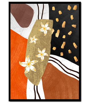 Abstract floral artwork with gold accents and earthy tones