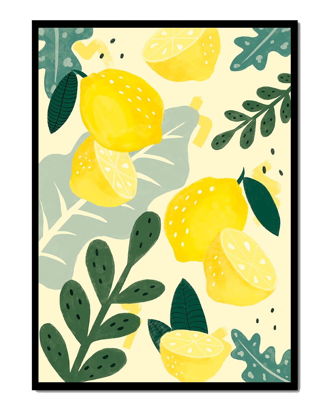 Vibrant lemon and leaf pattern design for home decor