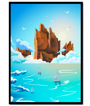 Majestic Sea Cliffs and Sailboats in Serene Landscape