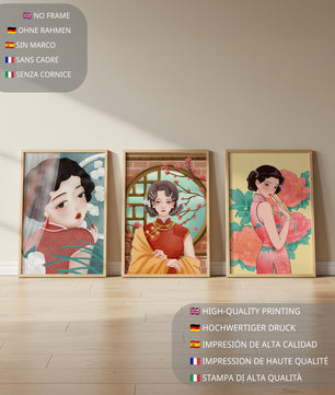 Portraits de femmes orientales avec des motifs floraux élégants