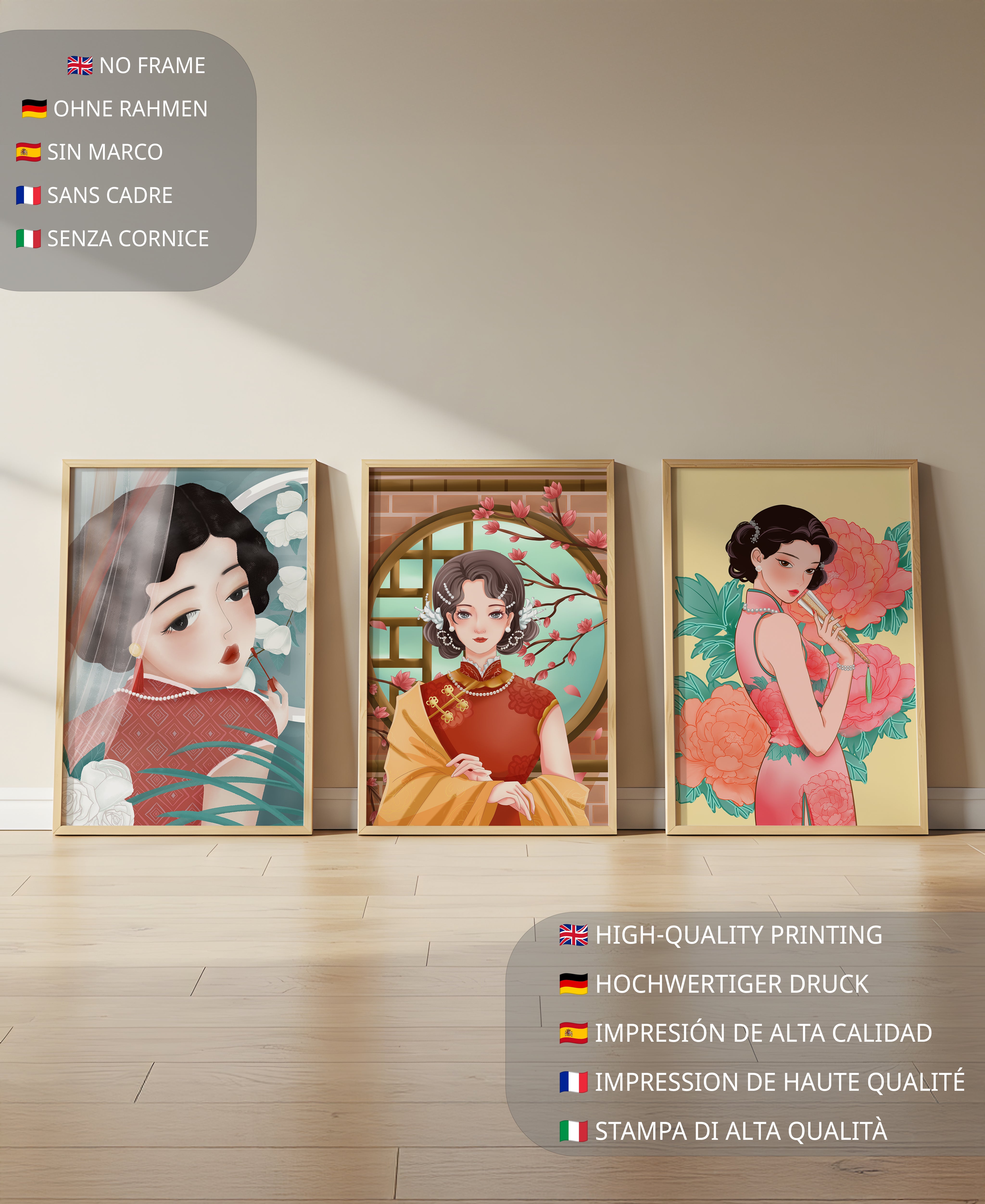 Portraits de femmes orientales avec des motifs floraux élégants