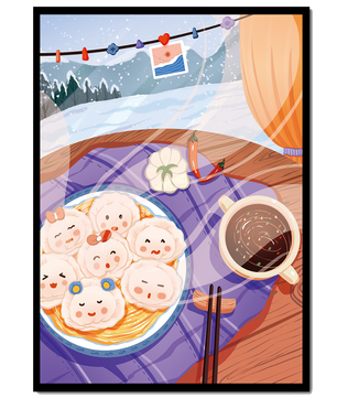 Charming Dumpling Faces on a Cozy Winter Table with Mountain View - Mi tienda