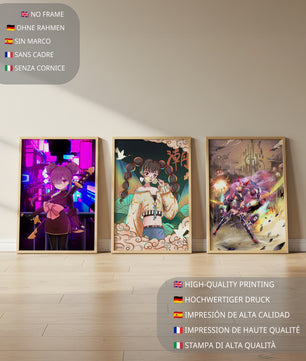 Impressions artistiques d'anime sans cadre avec lumière néon