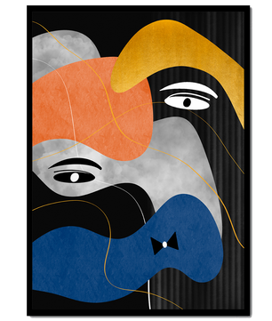 Abstract geometric art with bold colors and gold accents