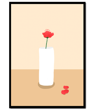 Minimalist Red Flower in White Vase on Beige Background - Mi tienda