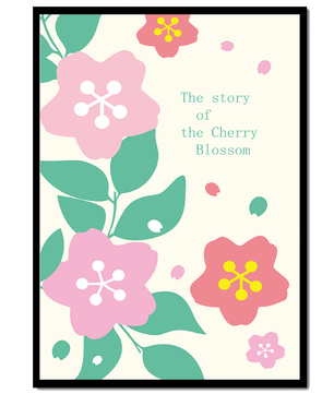 Florale Illustration mit Kirschblüten und grünen Blättern