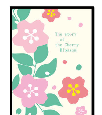 Floral illustration with cherry blossoms and green leaves