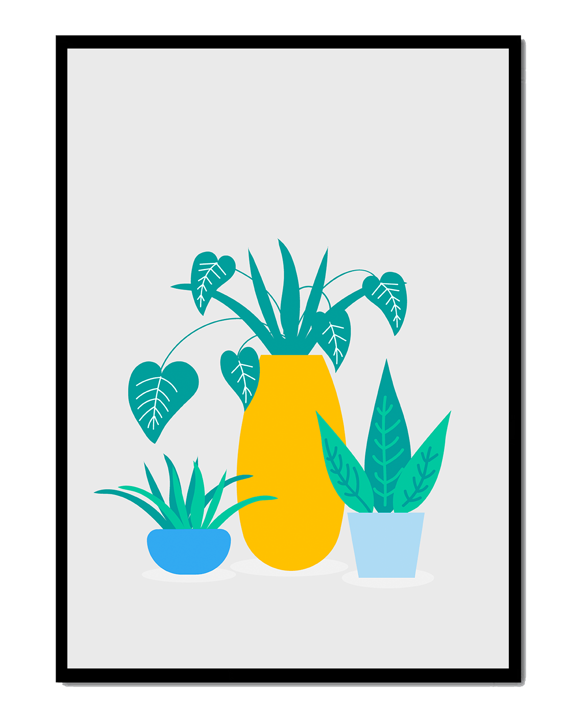 Illustration of colorful potted plants with a yellow vase