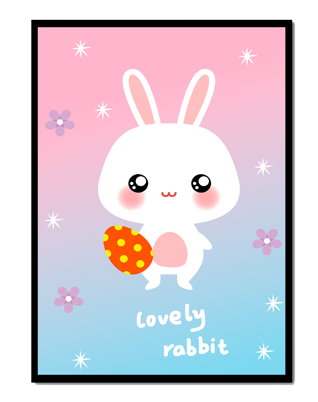 Adorable rabbit illustration with a colorful egg on a pastel background