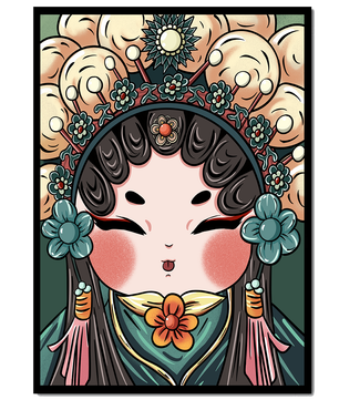 Ilustración encantadora de una muñeca china tradicional con tocado floral