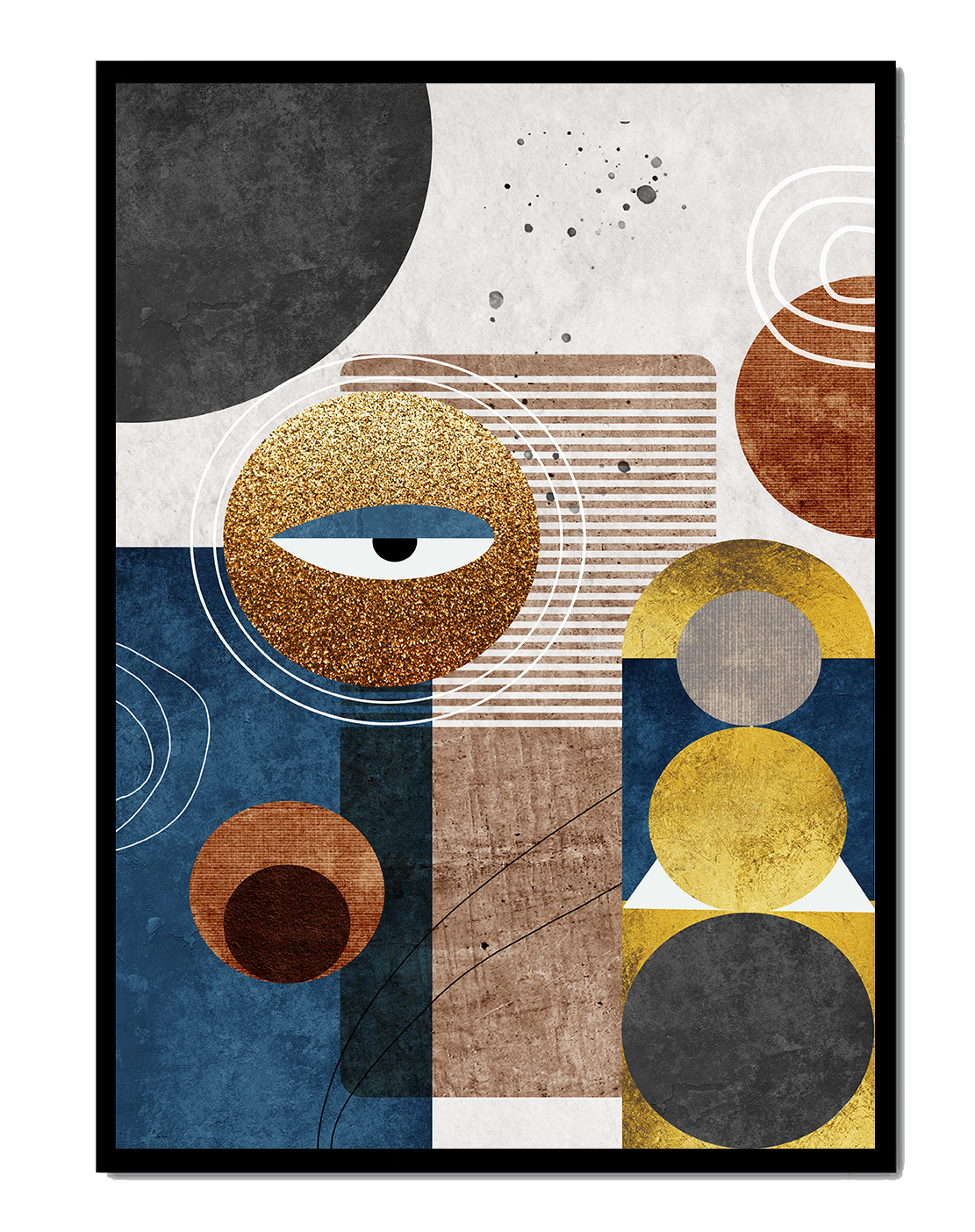 Abstract geometric artwork with gold and blue elements