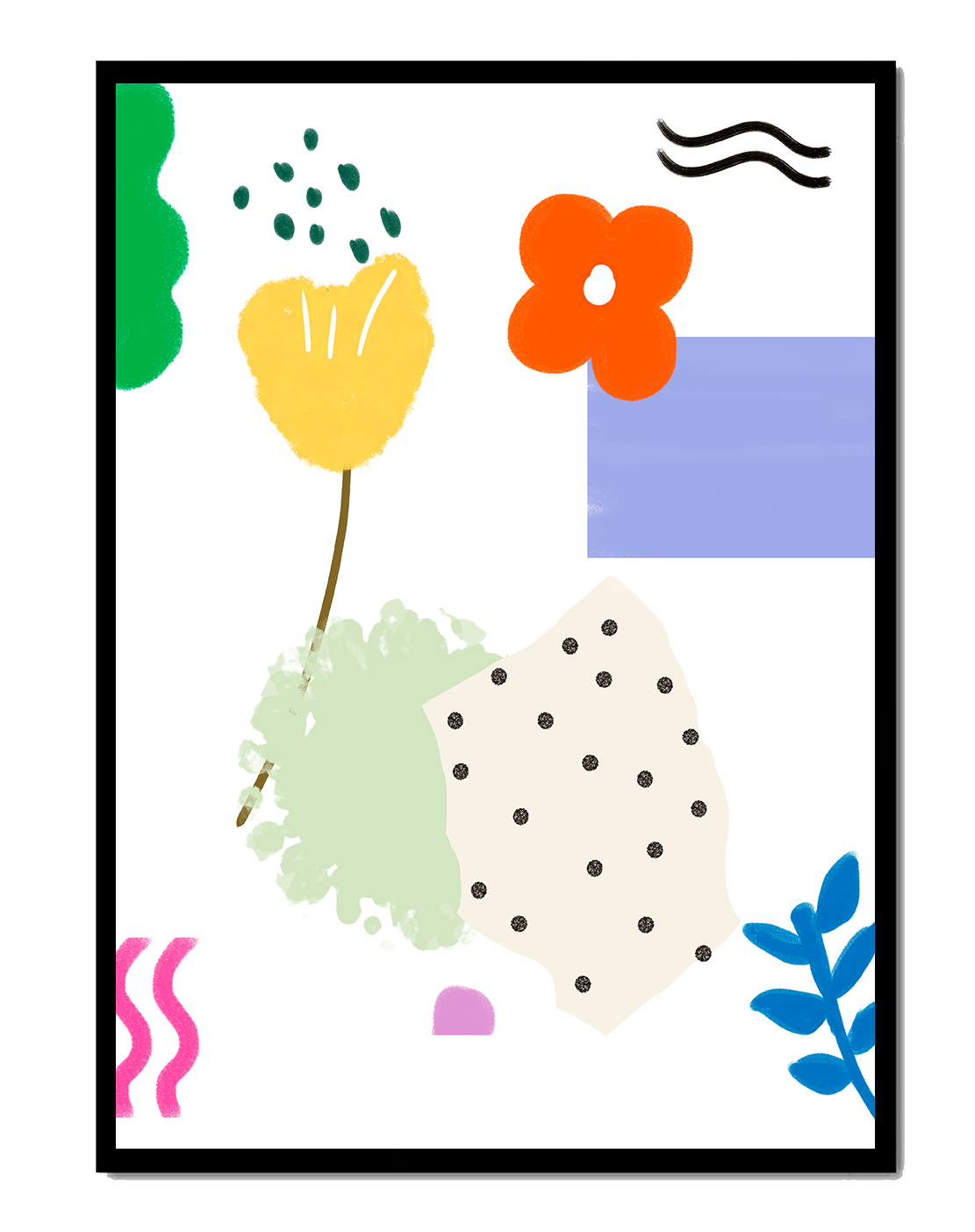Abstract floral design with colorful geometric shapes