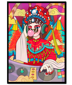 Illustration vibrante de DJ combinant des éléments traditionnels et modernes