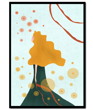 Abstract Portrait of a Woman with Flowing Golden Hair and Geometric Shapes - Mi tienda