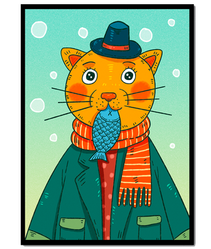 Gato caprichoso vestido con atuendo invernal colorido